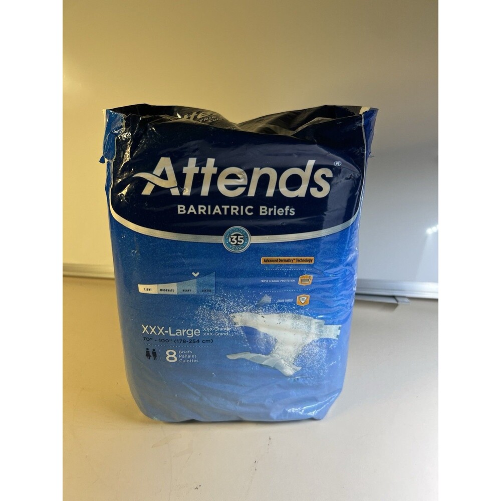 Attends Bariatric Adult Brief 3XL Heavy Absorbency Bariatric, DD60 8 Ct New
